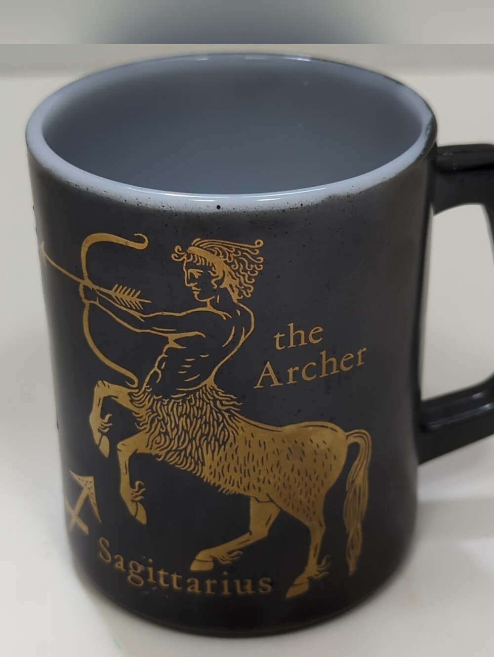 Vintage Federal Glass Sagittarius Zodiac Sign Mug Graphics Black Gold USA